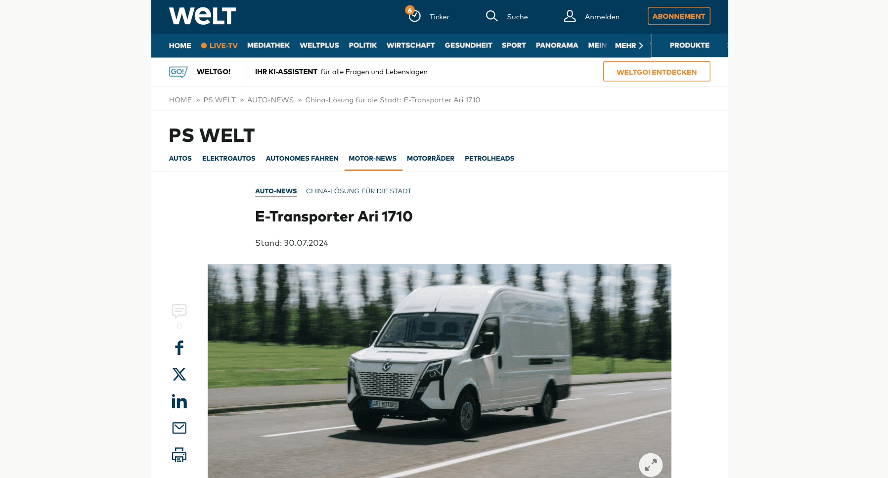 “Welt" über den E-Transporter ARI 1710