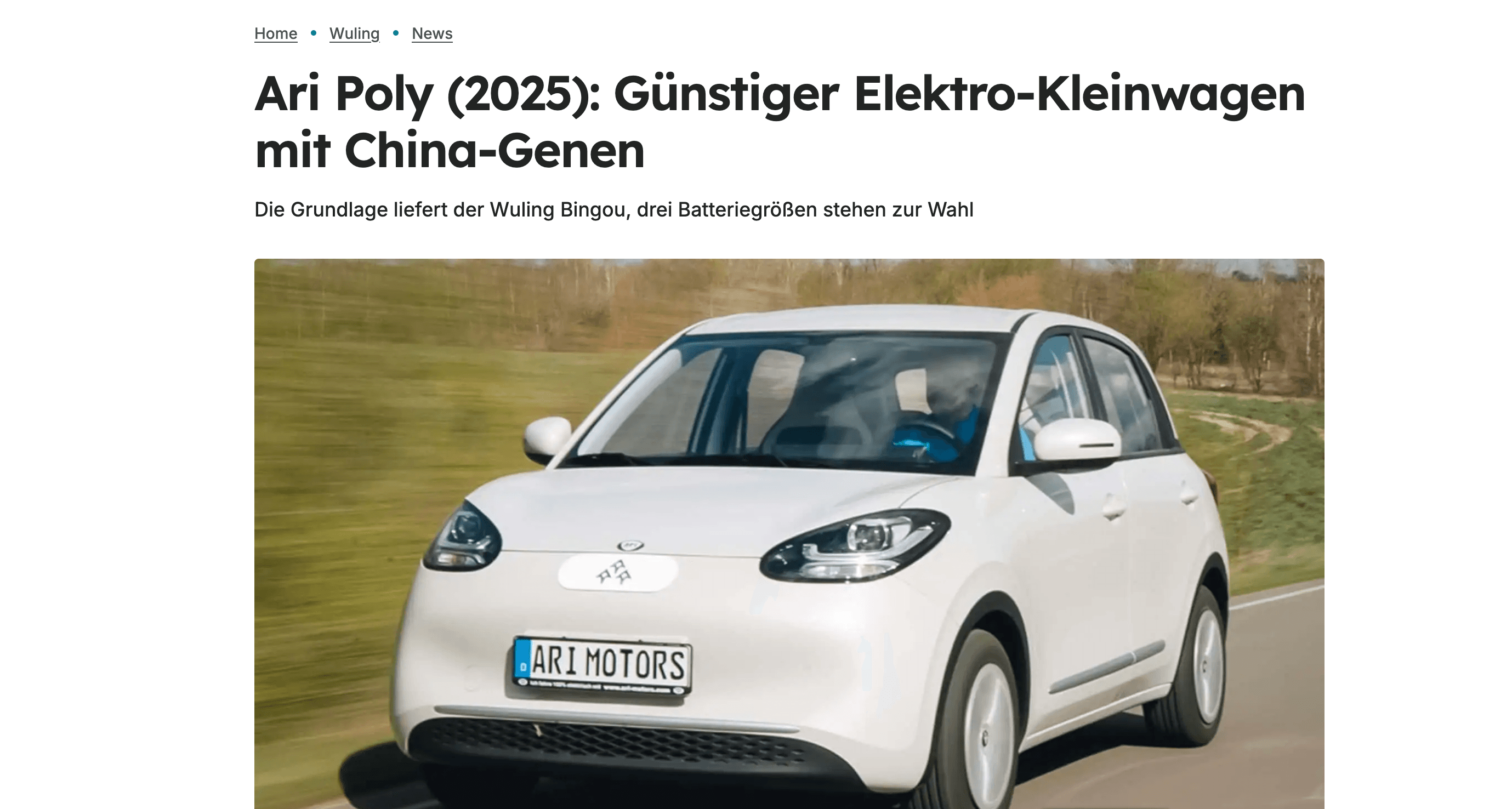 Inside EVs berichtet über den ARI Poly: Preisgünstiger E-Kleinwagen für Stadt und Gewerbe