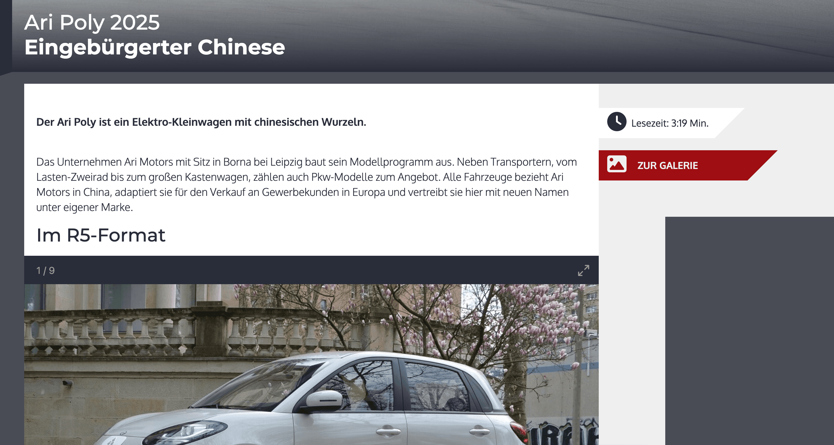 Autonotizen berichtet über den ARI Poly: E-Kleinwagen im R5-Format