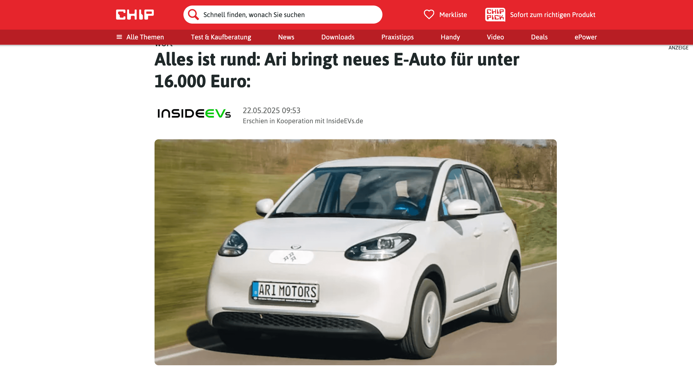 CHIP berichtet über neues Elektroauto ARI Poly
