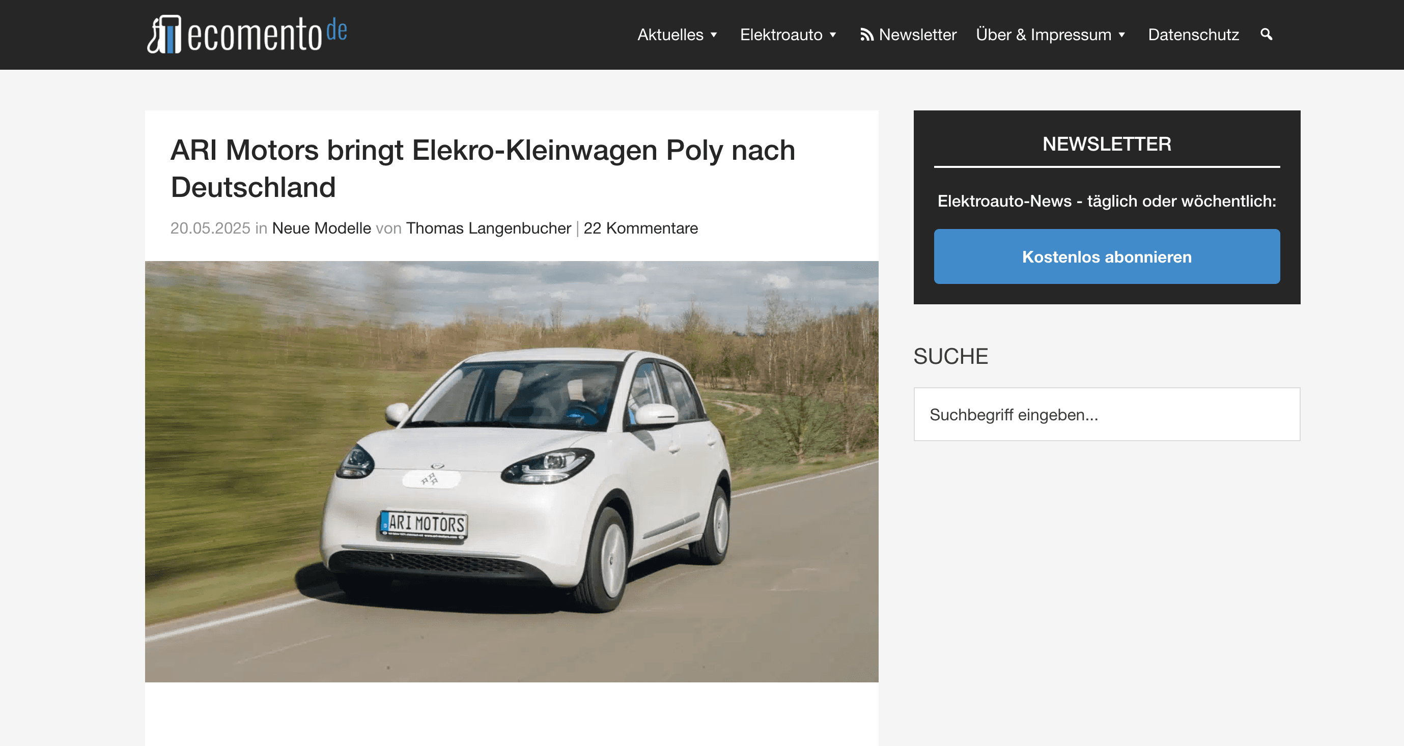 ecomento berichtet: ARI Motors bringt Elekro-Kleinwagen Poly nach Deutschland