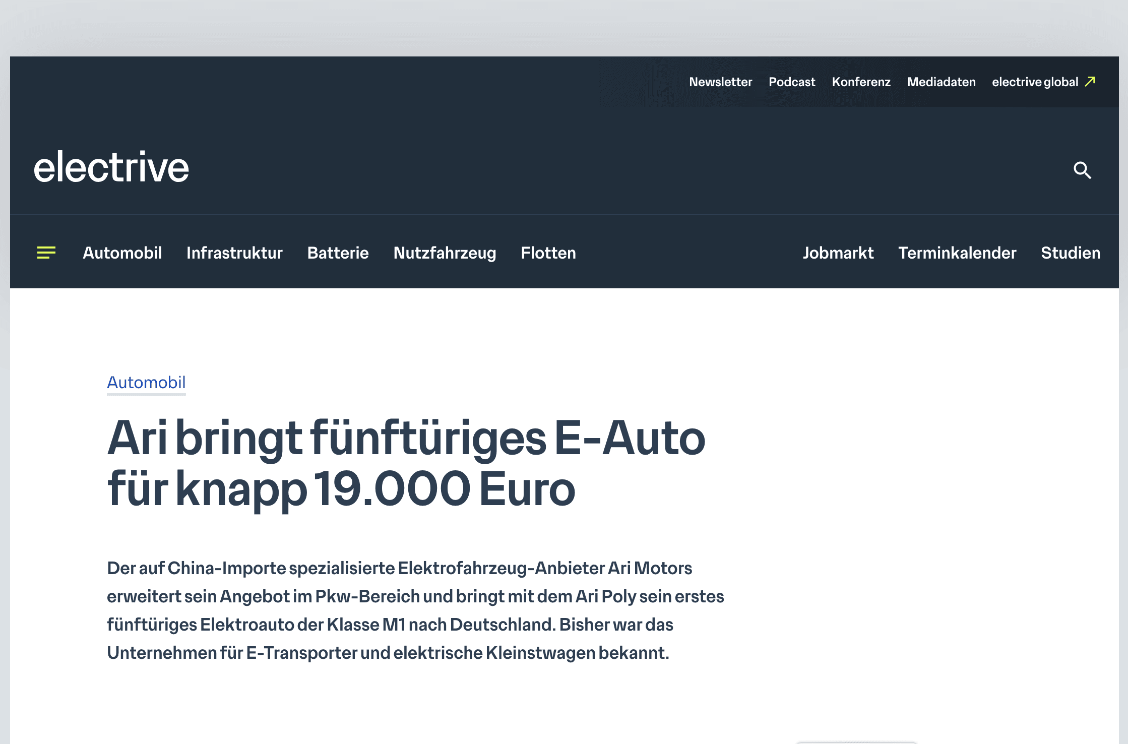 electrive berichtet über den ARI Poly: Preiswerter Fünftürer mit Fokus auf Alltagstauglichkeit und einfacher Technik