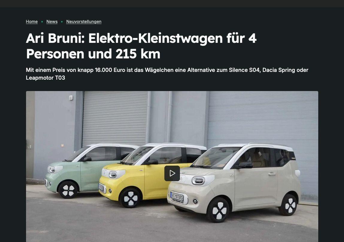 InsideEVs stellt den ARI Bruni vor: Neuer viersitziger Elektro-Kleinstwagen mit 215 km Reichweite