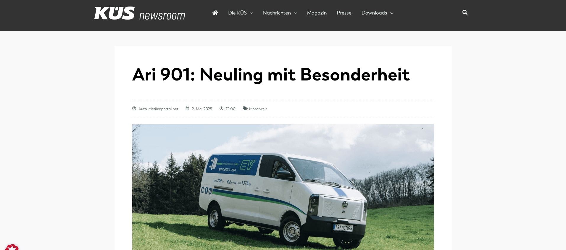 KÜS Newsroom stellt Elektrotransporter ARI 901 XL für Handwerker und Kuriere vor