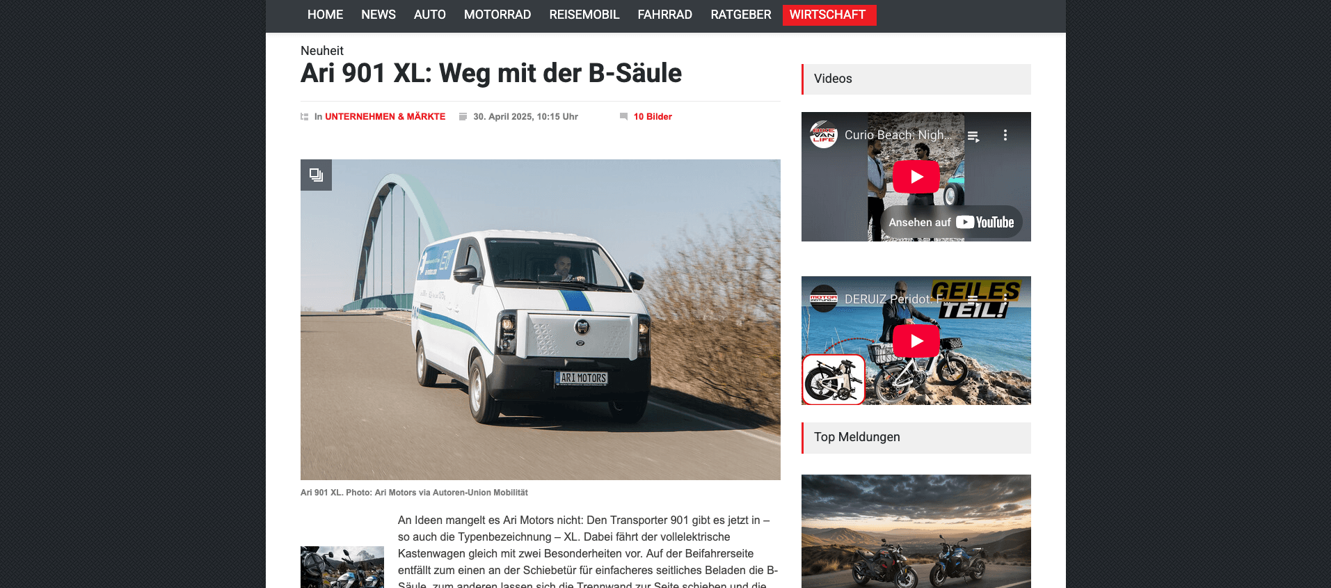 Motorzeitung berichtet über ARI 901 XL Transporter ohne B-Säule