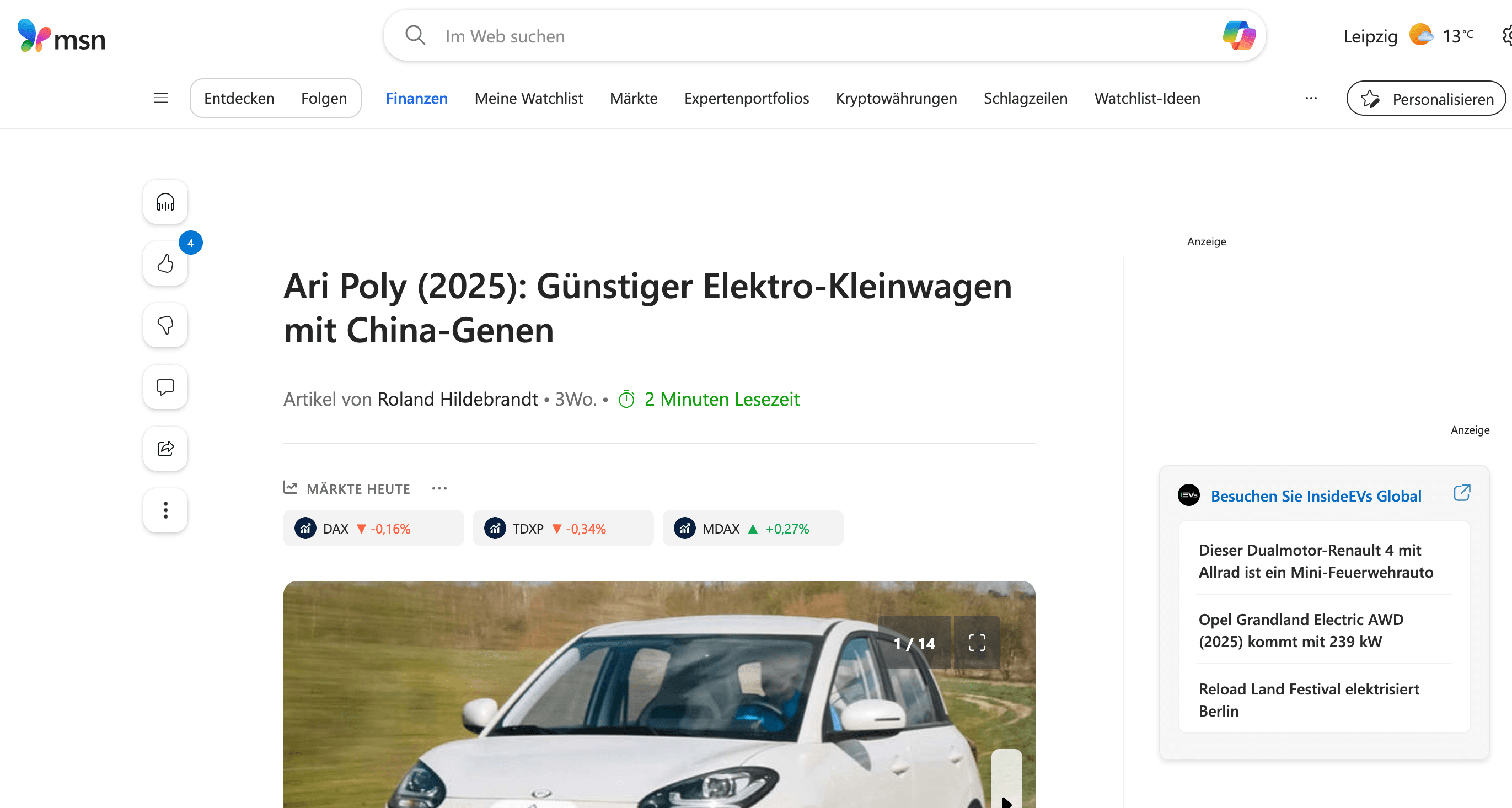 MSN berichtet über den ARI Poly: Elektro-Kleinwagen mit China-Wurzeln für unter 20.000 Euro