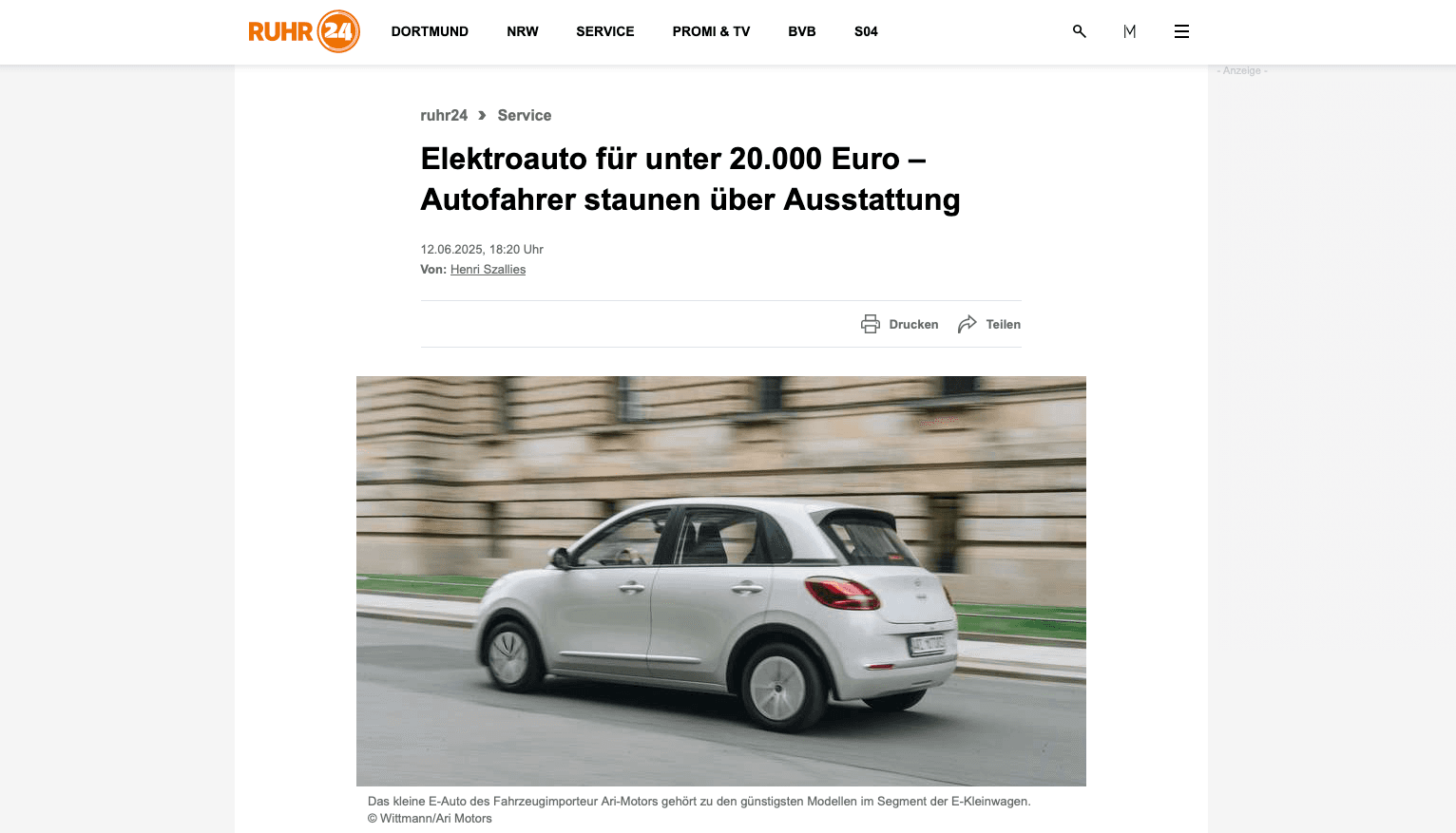 RUHR24 über den ARI Poly: Elektro-Kleinwagen unter 20.000 Euro sorgt für Diskussionen