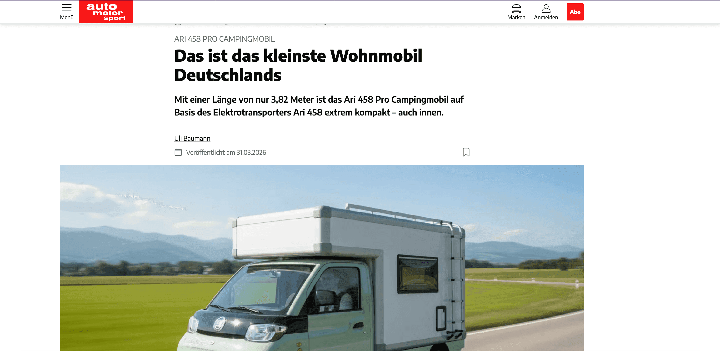 Auto Motor und Sport berichtet über das ARI 458 Pro Campingmobil