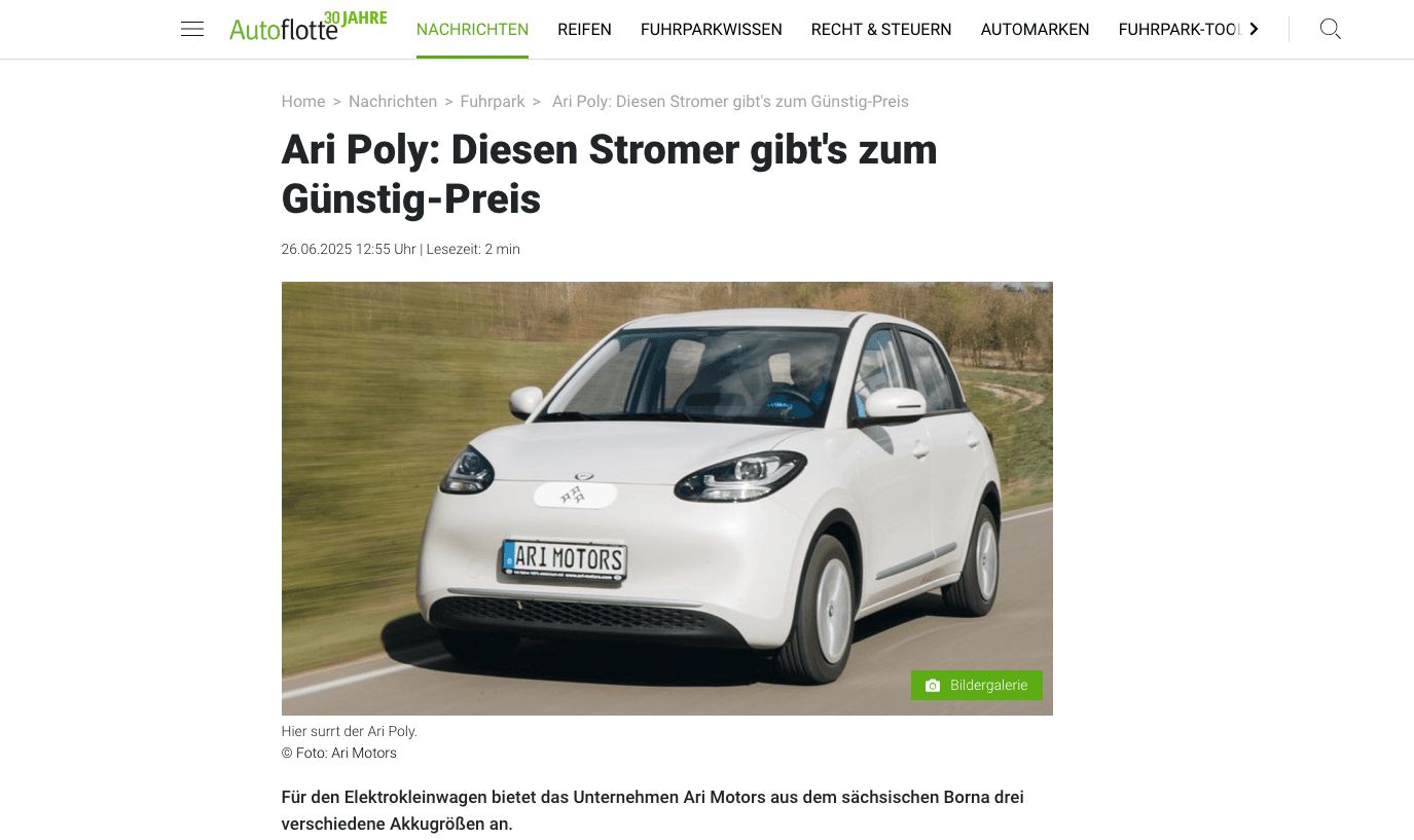 Autoflotte stellt günstiges E-Auto ARI Poly vor