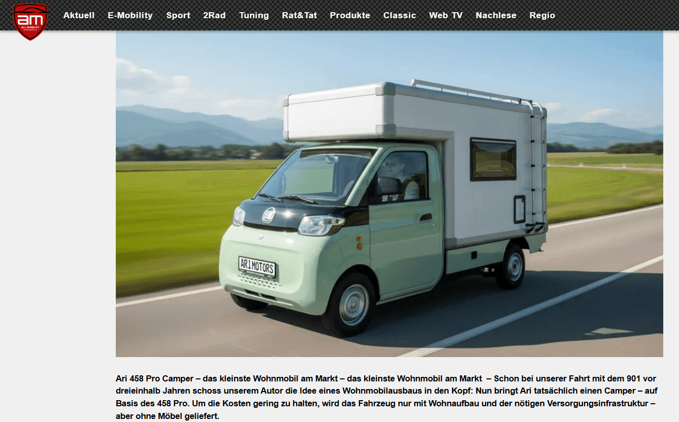 Automagazin.at berichtet über das ARI 458 Pro Campingmobil