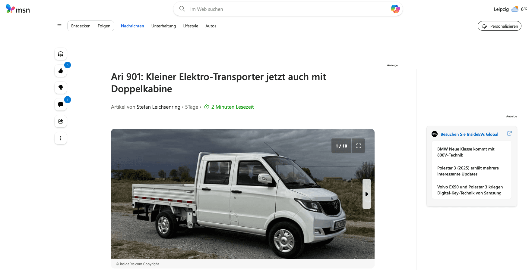 MSN berichtet über ARI 901 E-Transporter mit Doppelkabine