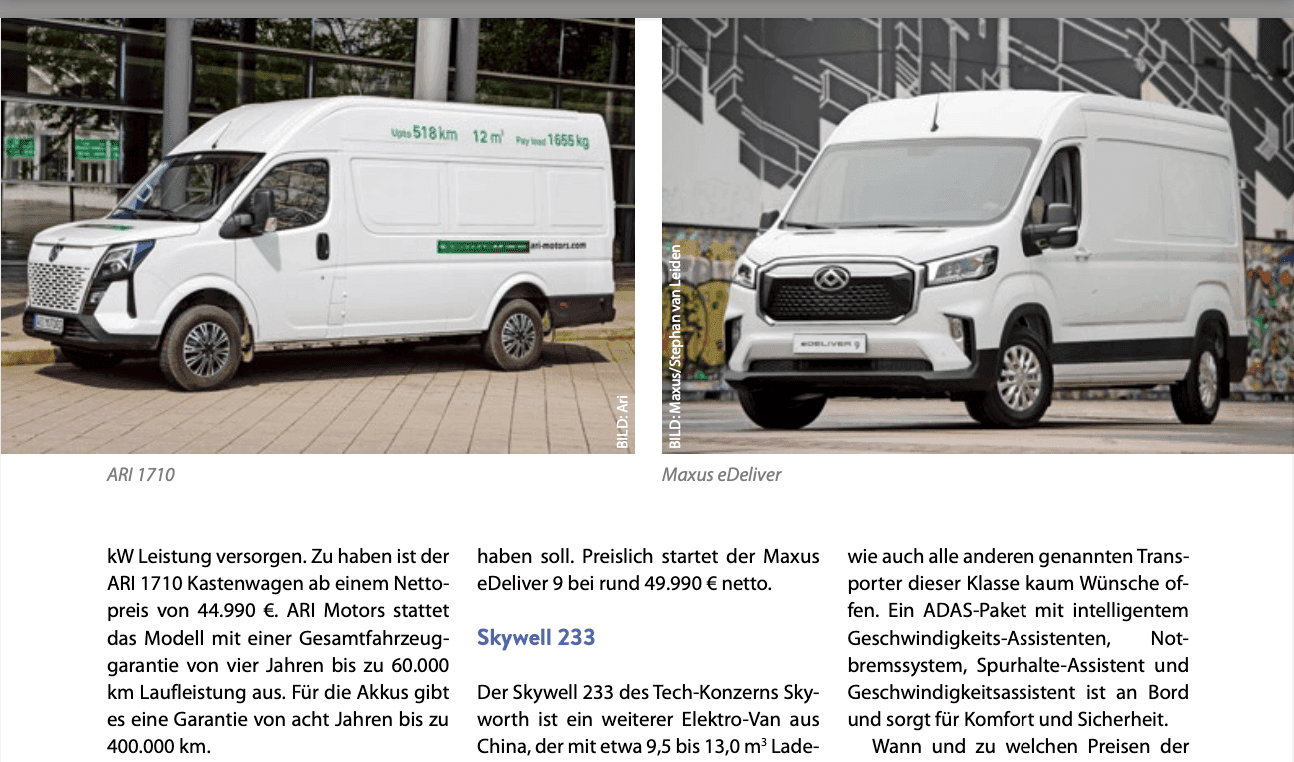 DEGA GALABAU stellt den ARI 1710 als preislich attraktiven vollelektrischen Kastenwagen vor