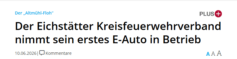 Donaukurier berichtet über das erste E-Auto des Eichstätter Kreisfeuerwehrverbands