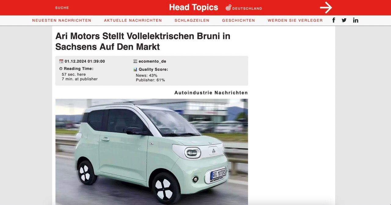 Head Topics stellt vollelektrischen Bruni von ARI Motors vor
