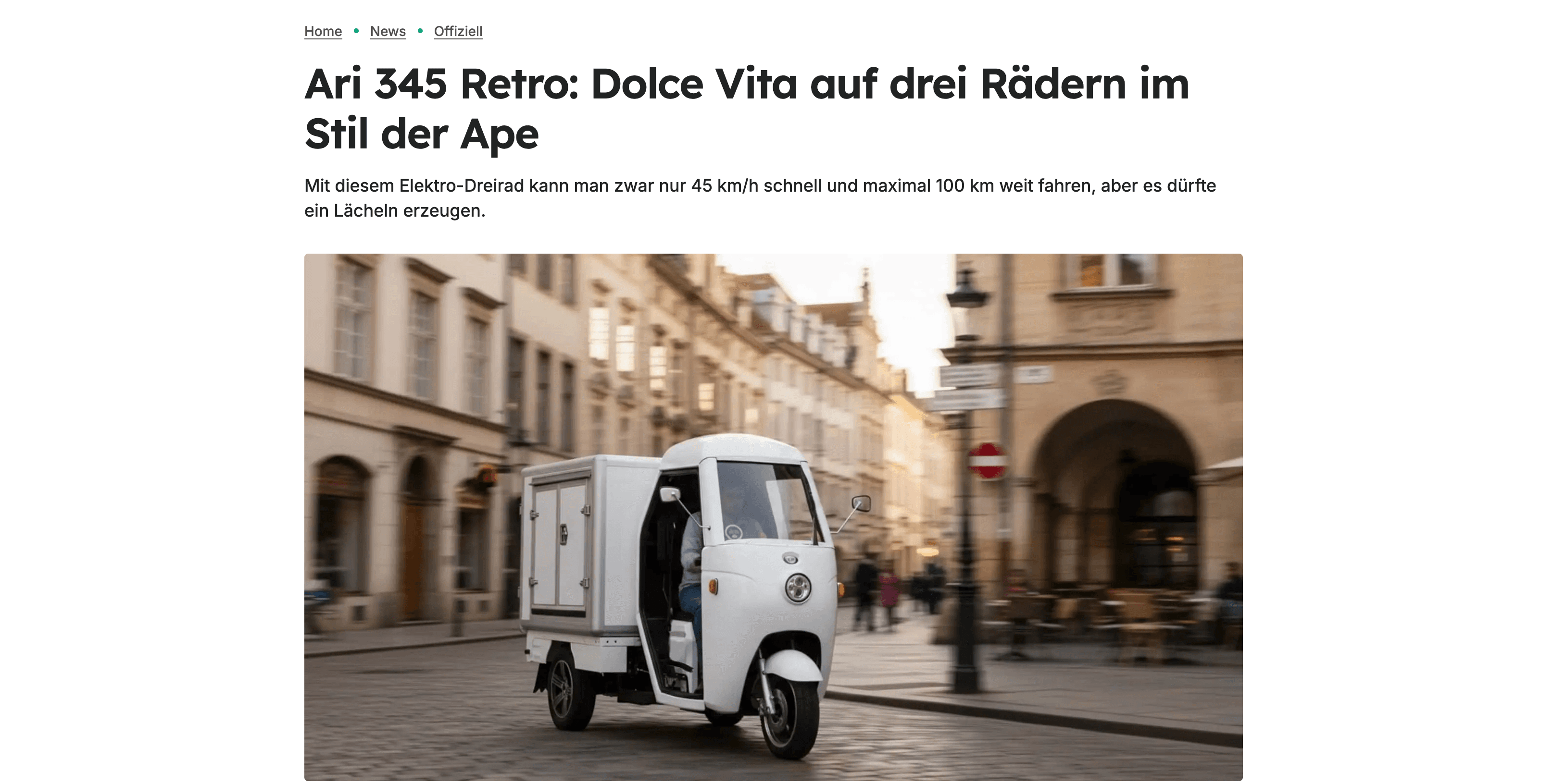 InsideEVs präsentiert den ARI 345 Retro als sympathische Elektro-Ape im Dolce-Vita-Stil