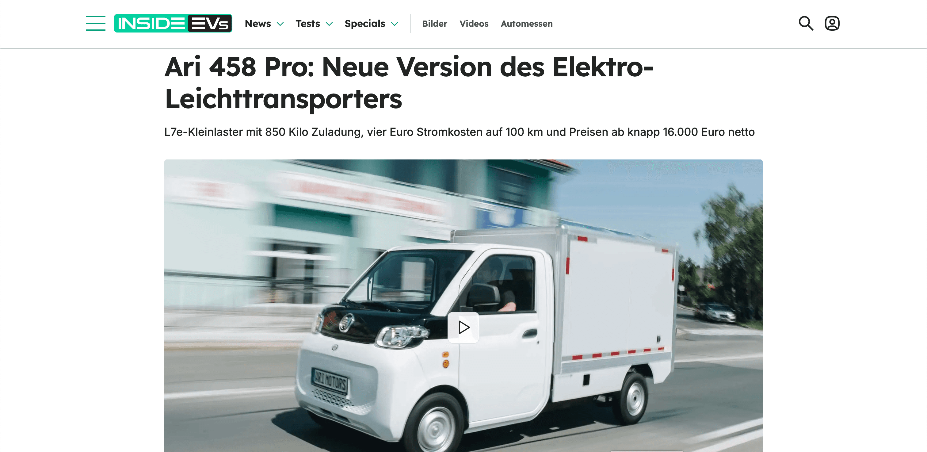 InsideEVs stellt Neuen Ari 458 Pro Elektro-Leichttransporter vor