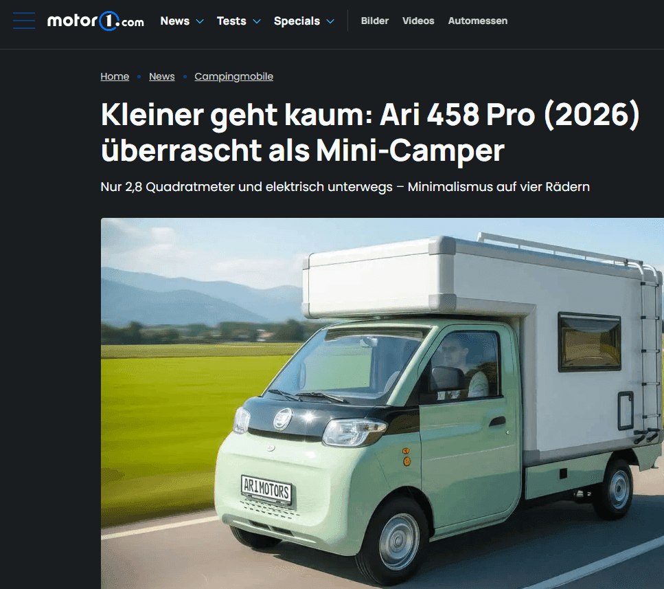 Motor1.com Deutschland berichtet über das ARI 458 Pro Campingmobil