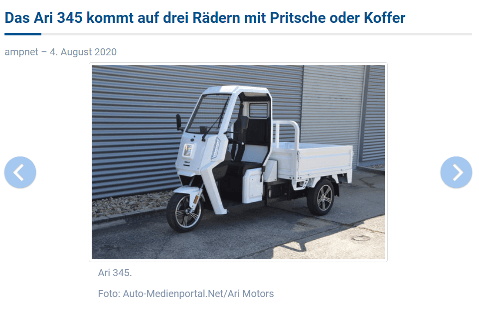 Auto-Medienportal informiert über neues Produkt von ARI Motors, das ARI 345