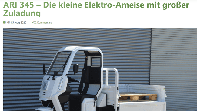 Elektroauto-News über elektrisches Lastenmoped mit hoher Nutzlast - das ARI 345