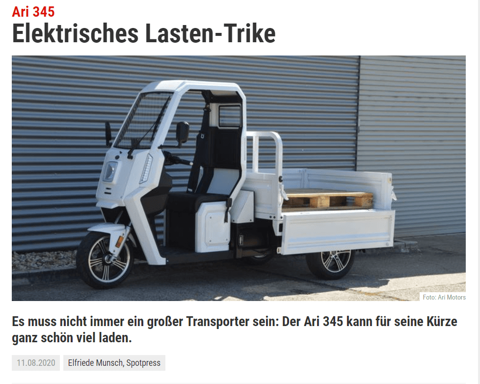 Firmenauto wertet kleines Lastentrike ARI 345 als Alternative zu großem Transporter