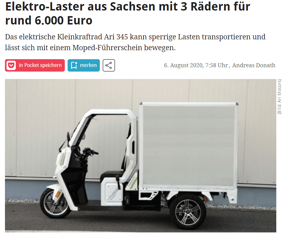 Golem berichtet über das ARI 345 - das elektrische Lastentrike von ARI Motors