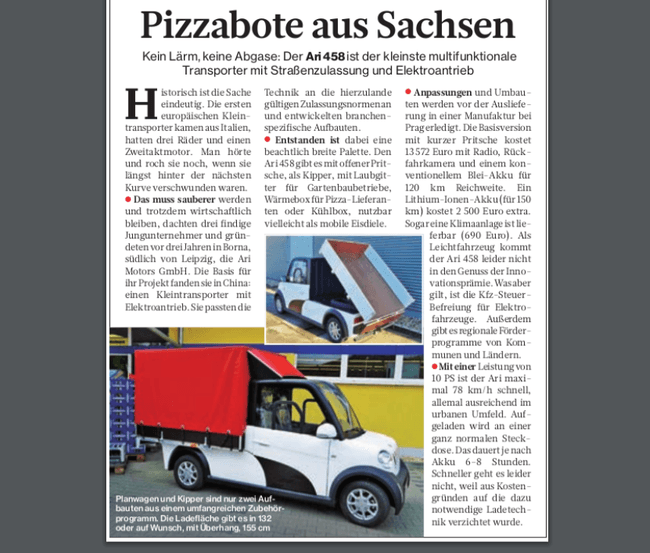 Super Illu über den ARI 458, den "kleinsten multifunktionalen Transporter mit Straßenzulassung"