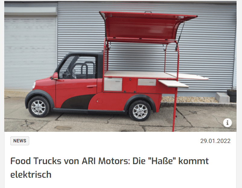 Motor über den ARI Food Truck, der die Würstchen jetzt elektrisch bringt