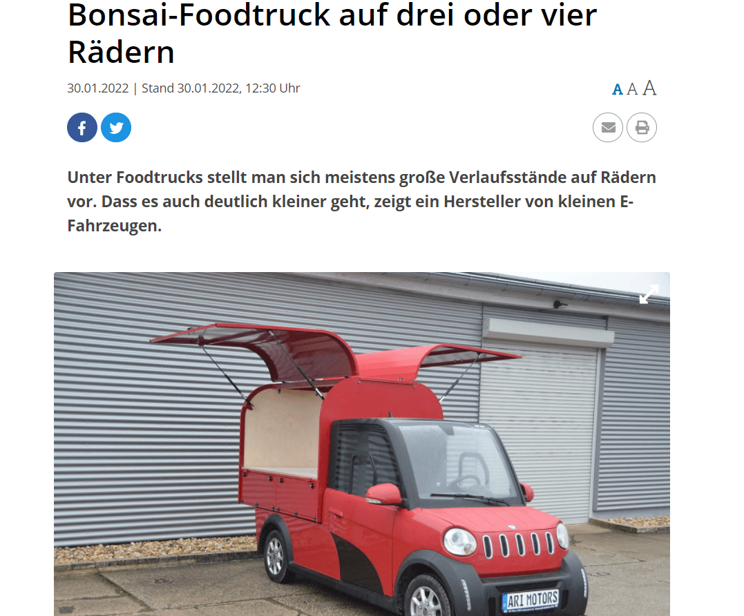 PNP über die neuen elektrischen Bonsai-Foodtrucks von ARI Motors