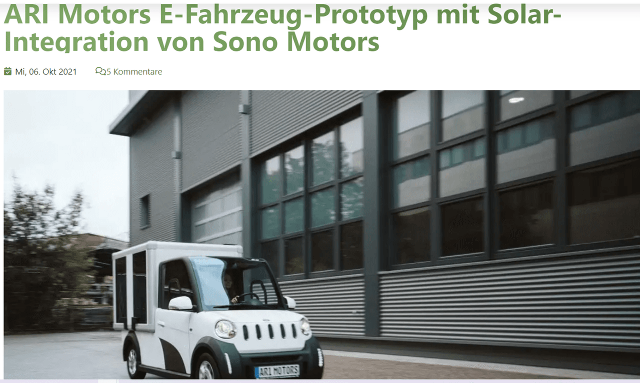 Elektroauto-News.de informiert über Anwendung der Solar-Integration von Sono Motors auf ARI 458 Solar