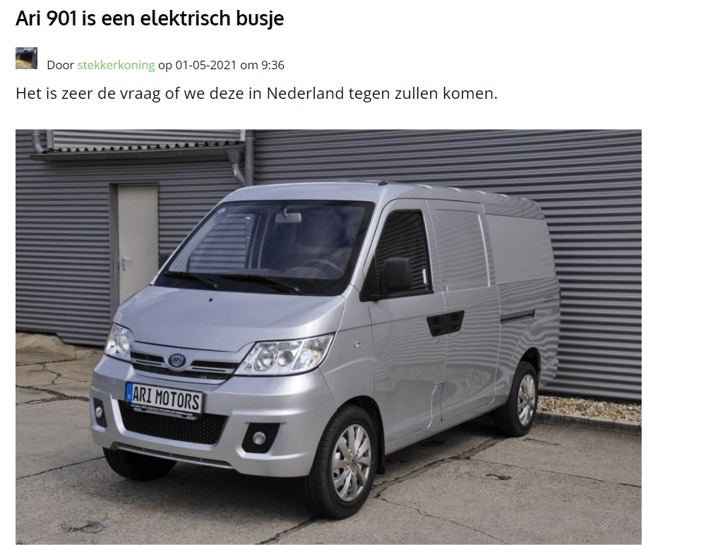 Niederländisches Portal Groen7 über den “elektrisch busje” ARI 901 von ARI Motors