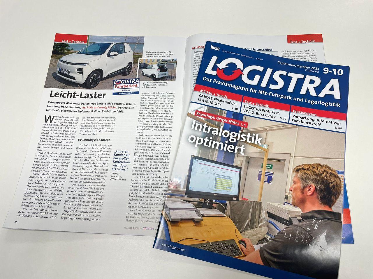 Logistra mit einem Presse-Testbericht zum ARI 902, dem Leicht-Laster von ARI Motors