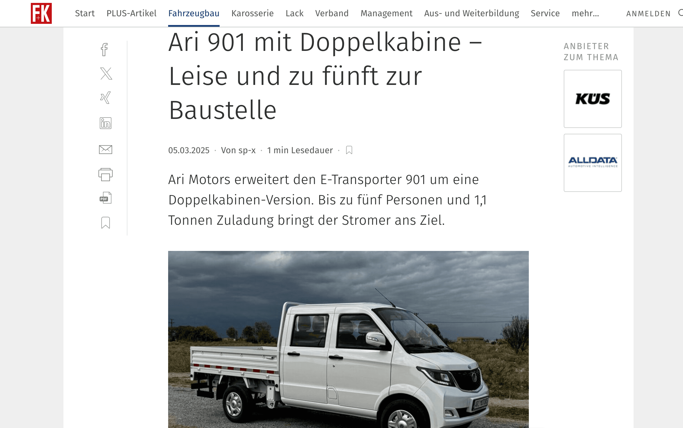 Fahrzeug und Karosserie über den ARI 901 Doppelkabine: Effizient und geräumig zur Baustelle