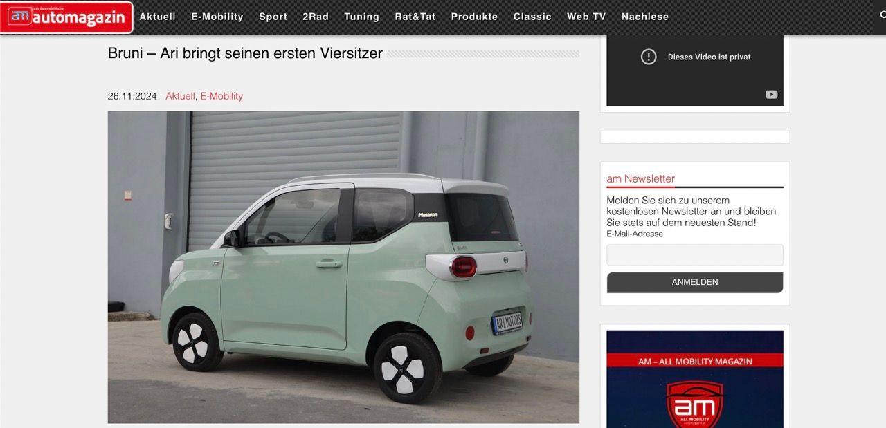 Österreichisches Automagazin über den ARI Bruni: Neuer elektrischer Viersitzer von ARI Motors