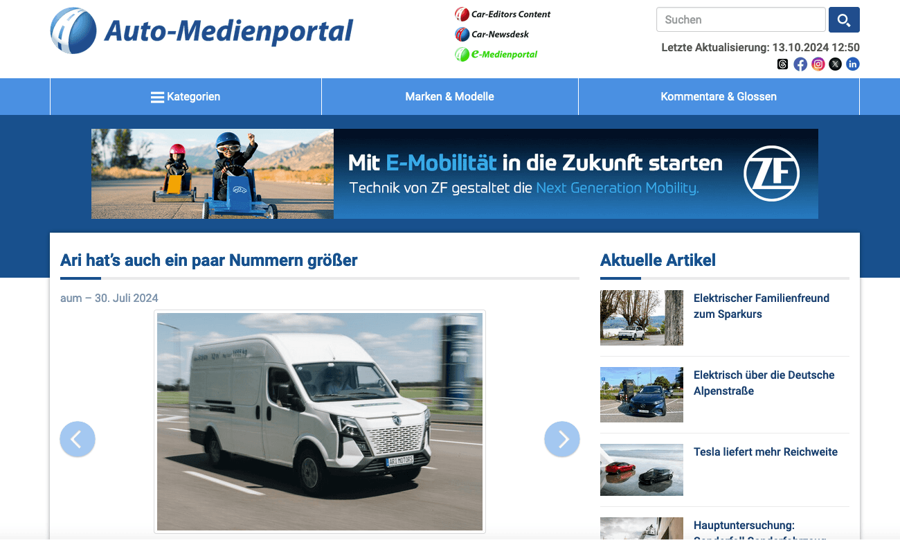 automedienportal über ARI 1710 als bisher größten Transporter der ARI Motors Modellpalette