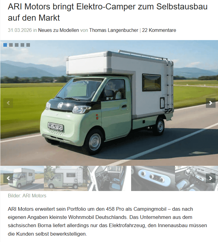 ecomento.de berichtet über das ARI 458 Pro Campingmobil