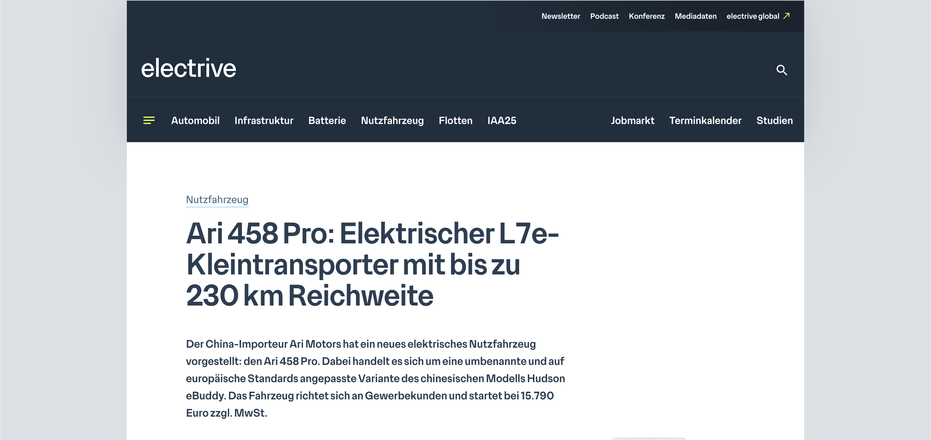 Electrive berichtet: ARI 458 Pro als vielseitiger E-Leichttransporter mit bis zu 230 km Reichweite