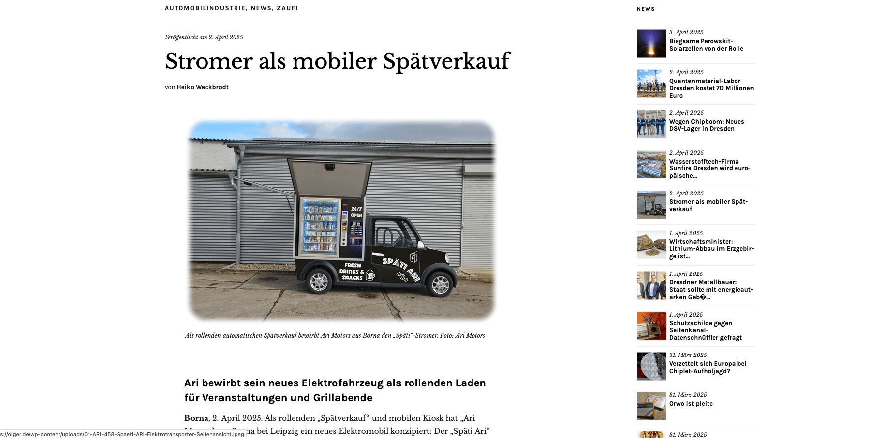 Oiger - Magazin für Neues aus Wirtschaft und Forschung stellt “Späti-ARI” vor