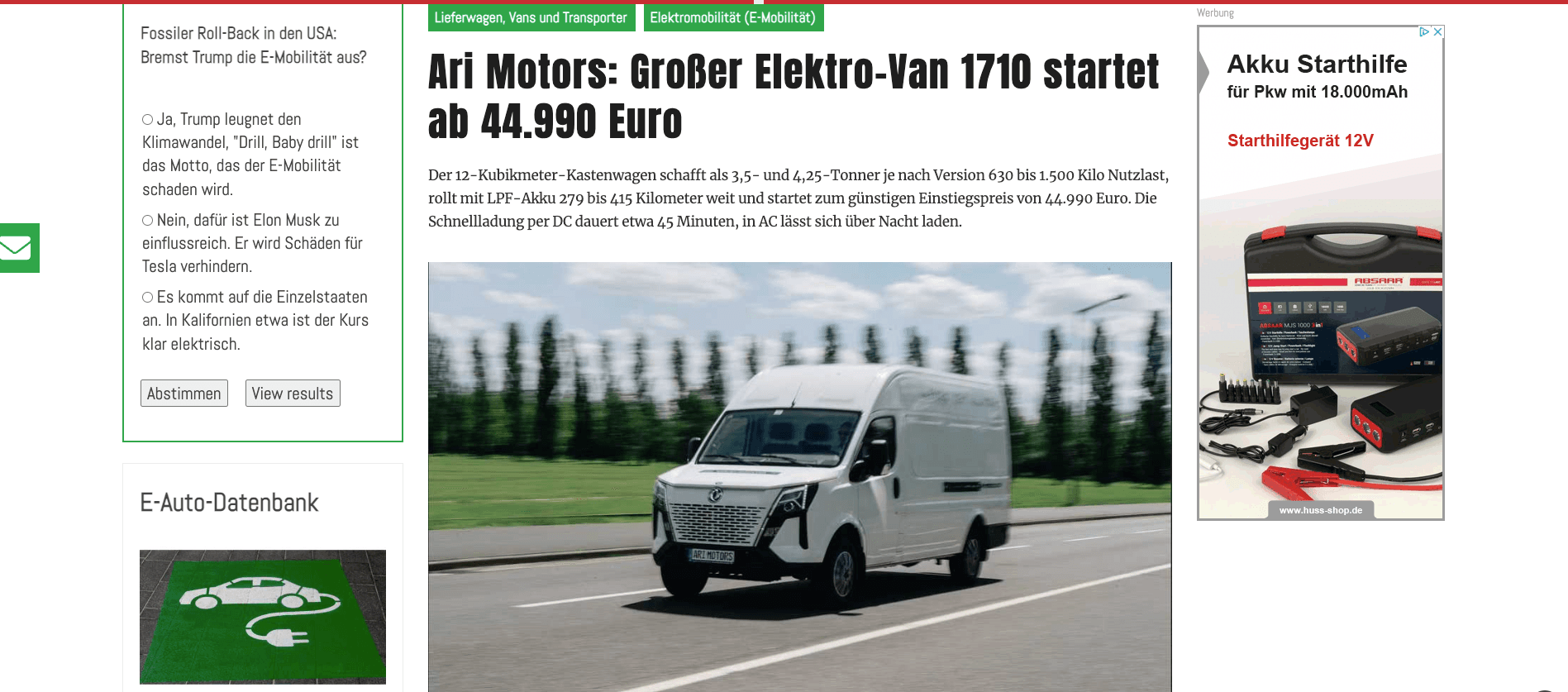 Vision Mobility berichtet: Großer Elektro-Van ARI 1710 startet ab 44.990 Euro